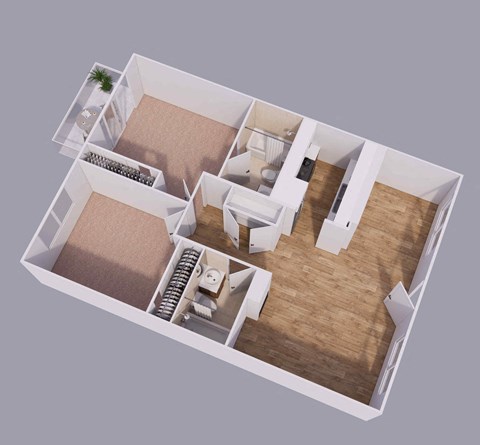 Floor plan for 2 beds, 2 baths, 850 sqft